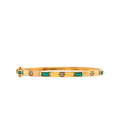 Emerald Baguette + Diamond Bangle - 14K